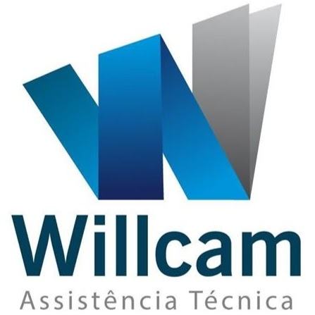 Logotipo da Willcam Assistência Técnica: um W estilizado em azul e cinza sobre fundo branco